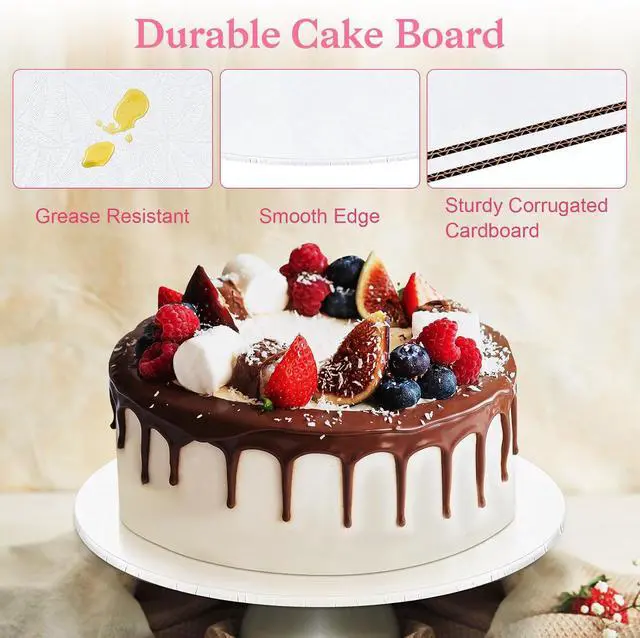 Alt view image 4 of 7 - 12 Inch Cake Drum, Cake Boards 12 Inch Round, 1/4" White 8in 10in 12in 14in Cake Drums Cardboard Base Board Circles for Pizza Wedding, 2 Pack