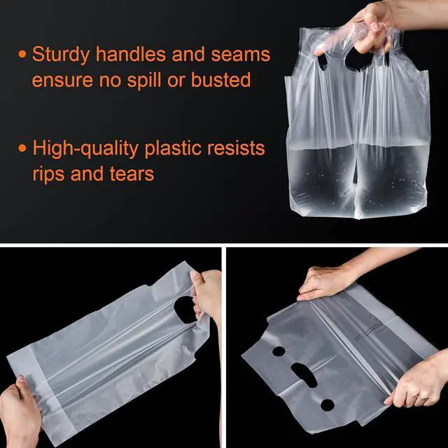 Alt view image 2 of 7 - Elyfree Drink Carrier for Delivery, Clear Cup Carrier with Handle for Drink Cups/Coffee/Tea/Juice, Plastic Bags for Drinks, Portable Take Out Bags for Coffee Shop/Restaurant/Bar (1 cup, 100 Pack)