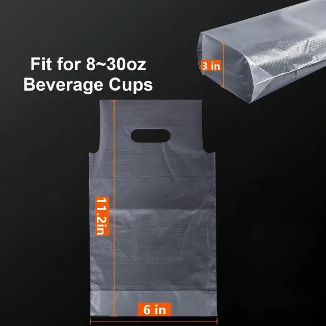 Alt view image 3 of 7 - Elyfree Drink Carrier for Delivery, Clear Cup Carrier with Handle for Drink Cups/Coffee/Tea/Juice, Plastic Bags for Drinks, Portable Take Out Bags for Coffee Shop/Restaurant/Bar (1 cup, 100 Pack)