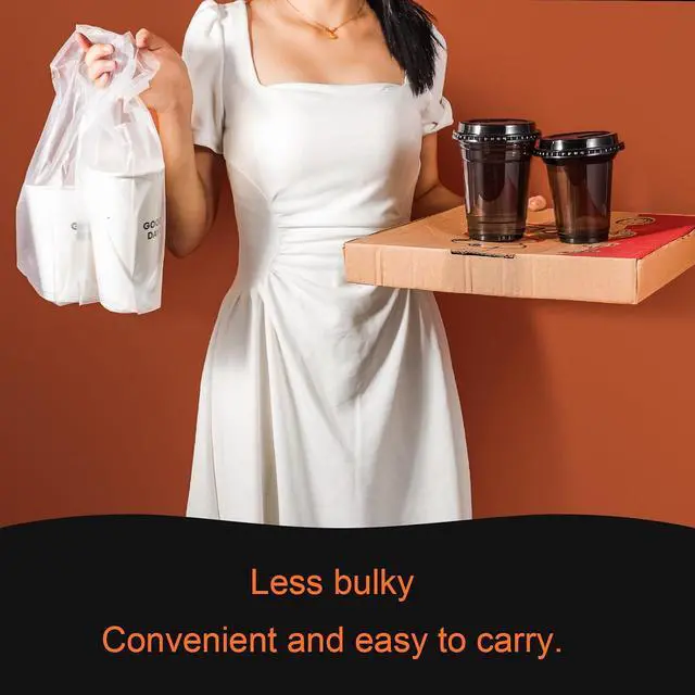 Alt view image 4 of 7 - Elyfree Drink Carrier for Delivery, Clear Cup Carrier with Handle for Drink Cups/Coffee/Tea/Juice, Plastic Bags for Drinks, Portable Take Out Bags for Coffee Shop/Restaurant/Bar (1 cup, 100 Pack)