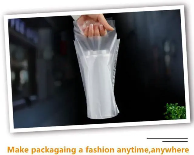 Alt view image 5 of 7 - Elyfree Drink Carrier for Delivery, 32oz Drink Packaging Bags, 100PCS Clear Plastic Bags with Handle Drink Cups Delivery Take Out
