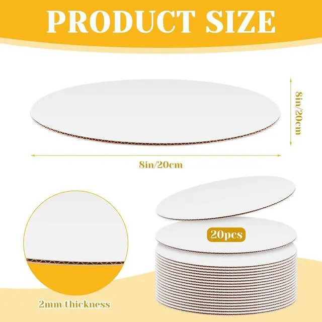 Alt view image 2 of 7 - 20 Pack 8 Inch Round Cake Boards, Disposable Corrugated White Cake Cardboard Food-graded Plate Tray Circles Base for Dessert DIY Crafts Display