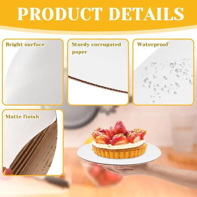 Alt view image 3 of 7 - 20 Pack 8 Inch Round Cake Boards, Disposable Corrugated White Cake Cardboard Food-graded Plate Tray Circles Base for Dessert DIY Crafts Display