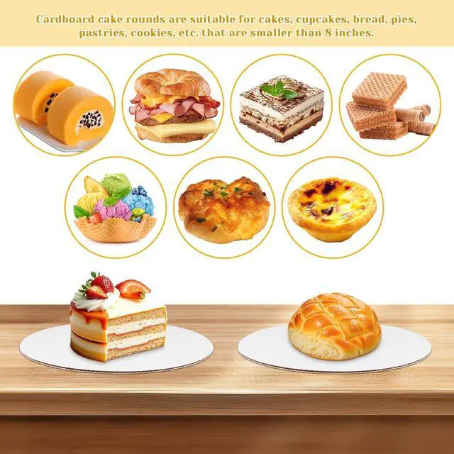 Alt view image 4 of 7 - 20 Pack 8 Inch Round Cake Boards, Disposable Corrugated White Cake Cardboard Food-graded Plate Tray Circles Base for Dessert DIY Crafts Display