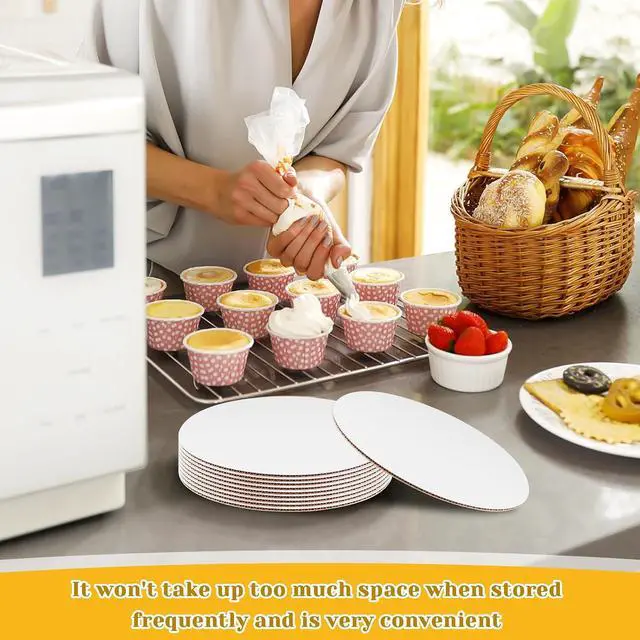 Alt view image 6 of 7 - 20 Pack 8 Inch Round Cake Boards, Disposable Corrugated White Cake Cardboard Food-graded Plate Tray Circles Base for Dessert DIY Crafts Display