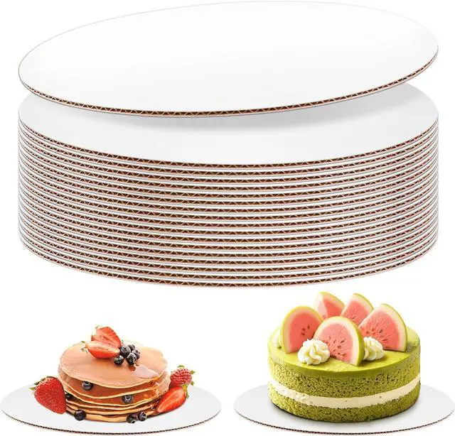Main image of 20 Pack 8 Inch Round Cake Boards, Disposable Corrugated White Cake Cardboard Food-graded Plate Tray Circles Base for Dessert DIY Crafts Display