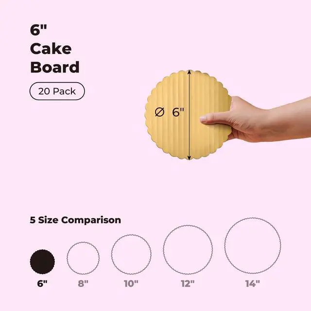 Alt view image 2 of 7 - Fit Meal Prep 20 Pack Cake Boards, 6 Inch Round Gold Cake Circles, Disposable Pizza Circles Cake Pan Base Stand for Desserts and Pastries, Greaseproof Cardboard Cake Rounds for Cake DIY, Birthday