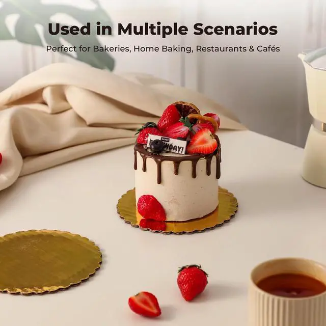 Alt view image 6 of 7 - Fit Meal Prep 20 Pack Cake Boards, 6 Inch Round Gold Cake Circles, Disposable Pizza Circles Cake Pan Base Stand for Desserts and Pastries, Greaseproof Cardboard Cake Rounds for Cake DIY, Birthday