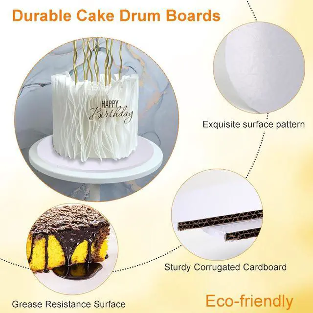 Alt view image 4 of 7 - 12 inch Round Cake Drum Boards, Dulinkas 1/4 Inch Thick White Corrugated Cardboard Cake Base Grease-Resistant Cake Boards for Multi-Layer Cakes, Weddings & Parties 2 Pack