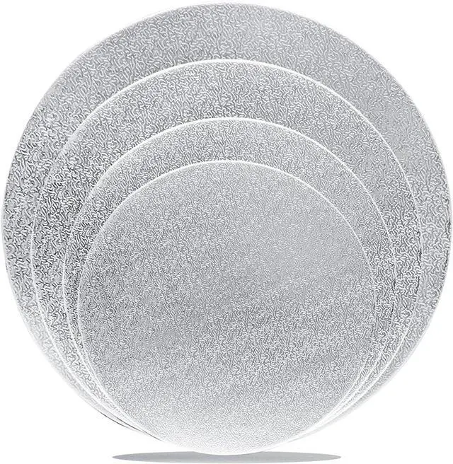 Main image of 4 Pack Silver Cake Boards Round Cake Circles 6, 8, 10, 12 Inch | Cake Base Cardboard for Baking, Wedding Birthday, Dessert, Pizza Decorating and Exhibition