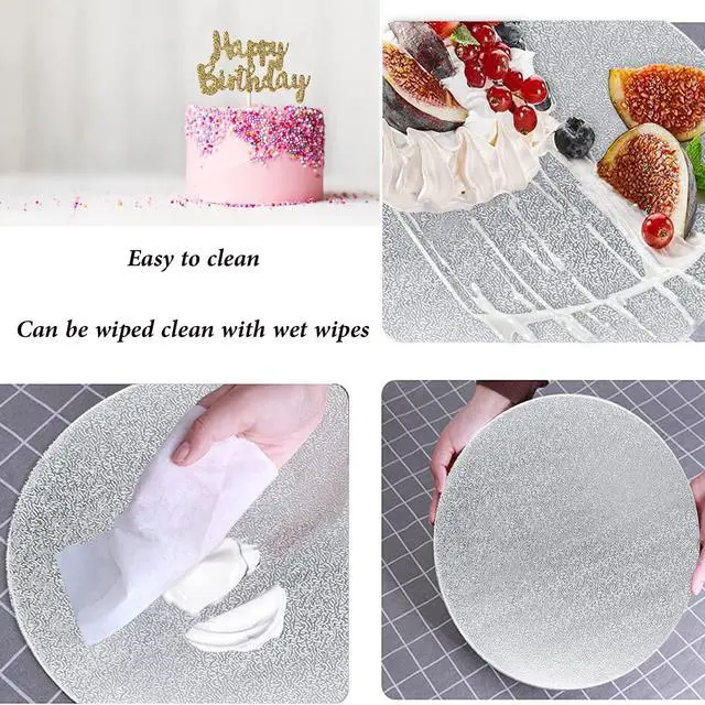 Alt view image 4 of 7 - 4 Pack Silver Cake Boards Round Cake Circles 6, 8, 10, 12 Inch | Cake Base Cardboard for Baking, Wedding Birthday, Dessert, Pizza Decorating and Exhibition