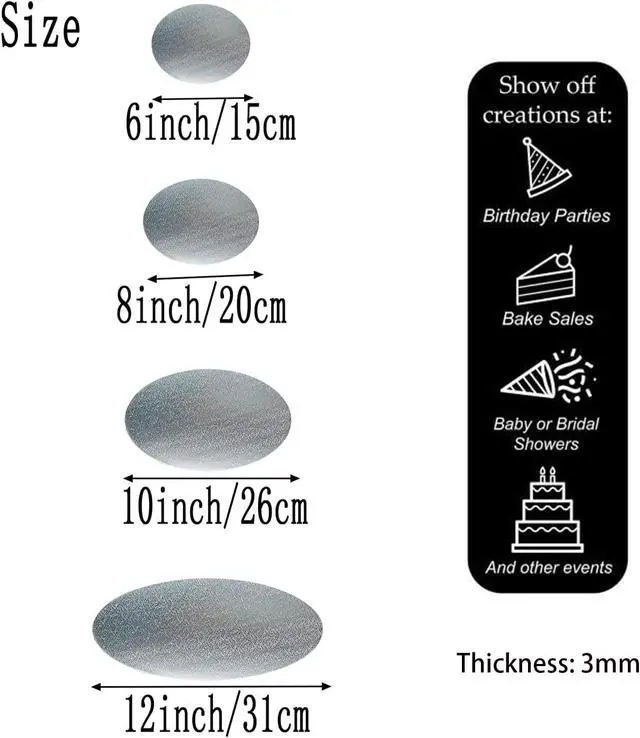 Alt view image 2 of 7 - 4 Pack Silver Cake Boards Round Cake Circles 6, 8, 10, 12 Inch | Cake Base Cardboard for Baking, Wedding Birthday, Dessert, Pizza Decorating and Exhibition