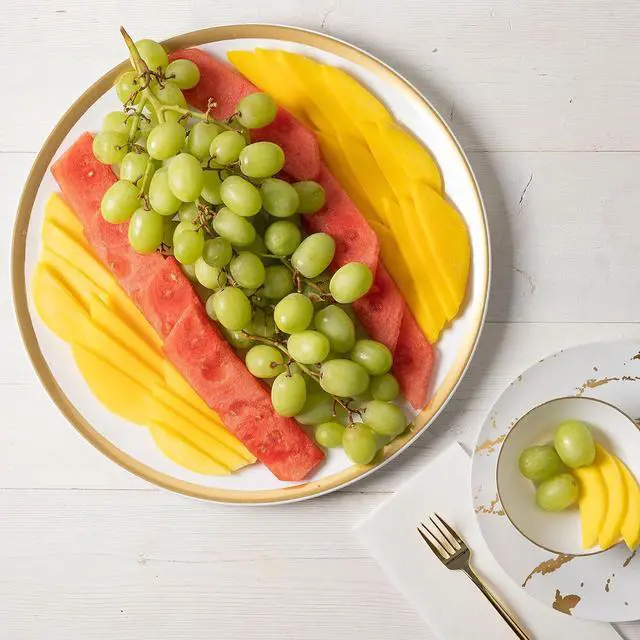 Alt view image 2 of 4 - Plasticpro Plastic Serving Trays - Round Serving Platters with Gold Rim 14X14 Disposable Party DishPack of 2