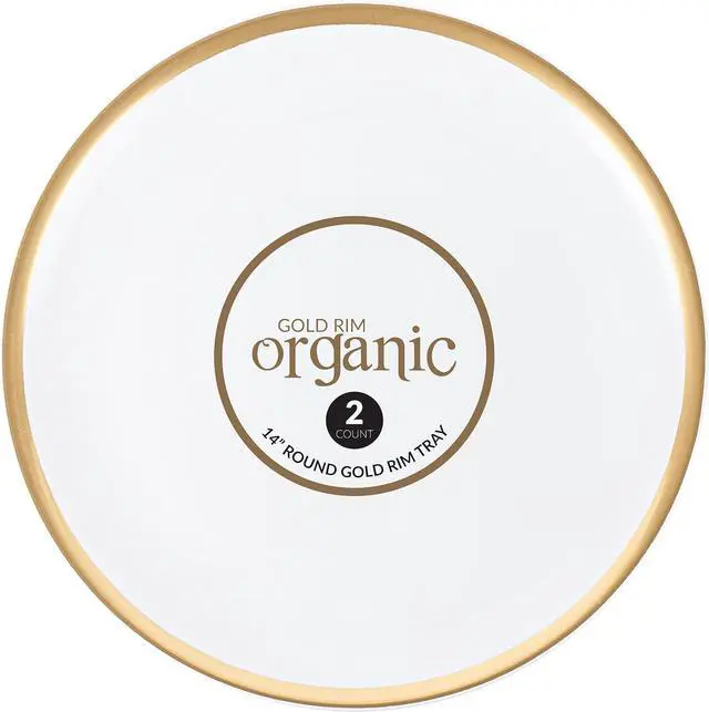 Main image of Plasticpro Plastic Serving Trays - Round Serving Platters with Gold Rim 14X14 Disposable Party DishPack of 2