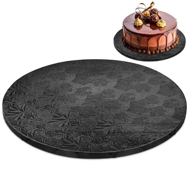 Main image of Black Cake Drum 12 Inch, Round Cake Board, 1/2 Inch Thick Cardboard | Sturdy Base, Grease-Resistant, Moisture-Resistant Surface - Displays Cupcakes, Pastries, Baked Goods at Parties and Weddings