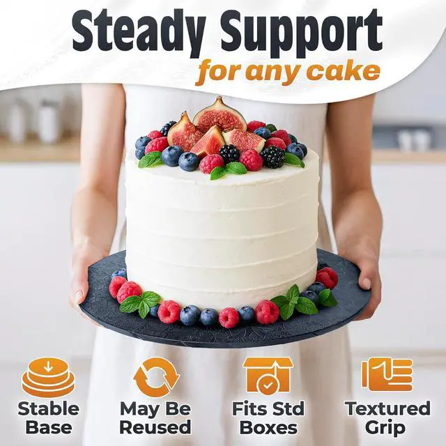 Alt view image 4 of 7 - Black Cake Drum 12 Inch, Round Cake Board, 1/2 Inch Thick Cardboard | Sturdy Base, Grease-Resistant, Moisture-Resistant Surface - Displays Cupcakes, Pastries, Baked Goods at Parties and Weddings
