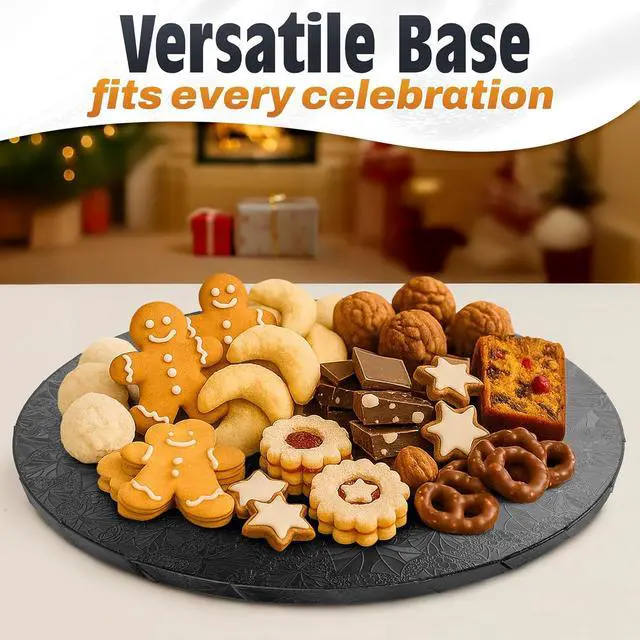 Alt view image 6 of 7 - Black Cake Drum 12 Inch, Round Cake Board, 1/2 Inch Thick Cardboard | Sturdy Base, Grease-Resistant, Moisture-Resistant Surface - Displays Cupcakes, Pastries, Baked Goods at Parties and Weddings