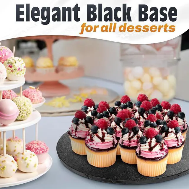 Alt view image 5 of 7 - Black Cake Drum 12 Inch, Round Cake Board, 1/2 Inch Thick Cardboard | Sturdy Base, Grease-Resistant, Moisture-Resistant Surface - Displays Cupcakes, Pastries, Baked Goods at Parties and Weddings