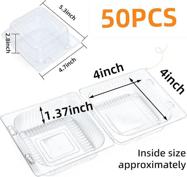 Alt view image 2 of 6 - Evnlo 50 Count Heavy Duty Clear Clamshell Food Containers Hinged with Lids | Disposable Plastic Sandwich Containers, Clam Shell Boxes for Cake Slice, Dessert, Hamburger, Salad, Pastry, Takeout Tray