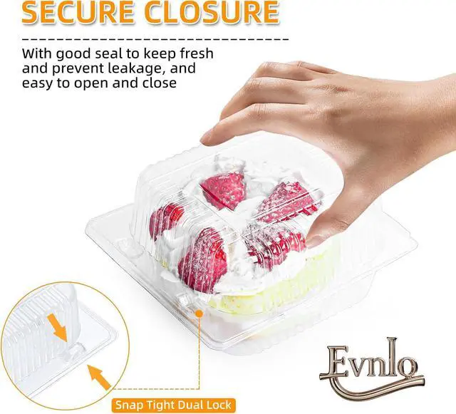 Alt view image 3 of 6 - Evnlo 50 Count Heavy Duty Clear Clamshell Food Containers Hinged with Lids | Disposable Plastic Sandwich Containers, Clam Shell Boxes for Cake Slice, Dessert, Hamburger, Salad, Pastry, Takeout Tray