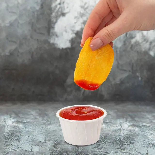 Alt view image 7 of 7 - 100PCS Paper Cup Liner Disposable Container,2.1x1.2",1oz, Bowl Tray Organizer for Ketchup, Melting Wax Bean Face Nose Hair Removal, Ice Cream Cake Condiment Sauce Ramekin Shot Souffle Sample Serving