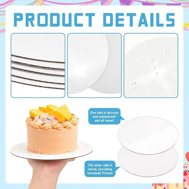 Alt view image 3 of 7 - 8 Pack 8 Inch Round Cake Boards,White Cardboard Cake Rounds | Disposable Corrugated Cake Board,Food Grade,Dessert Cake Circles for Cake DIY Display,Cake Base for Wedding Birthday Party