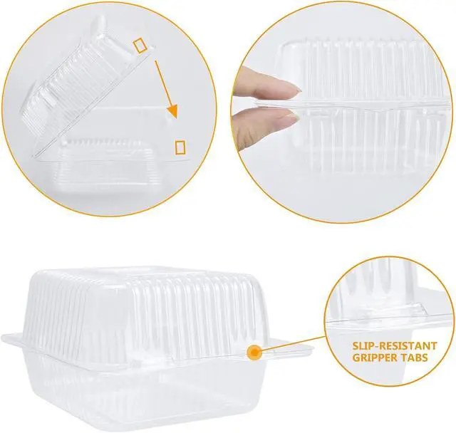 Alt view image 3 of 7 - Clear Square Plastic Hinged Food Containers, 50PC, 5.3x4.7x2.8 Inch | Cake Slice Containers, Disposable Clamshell Takeout Tray