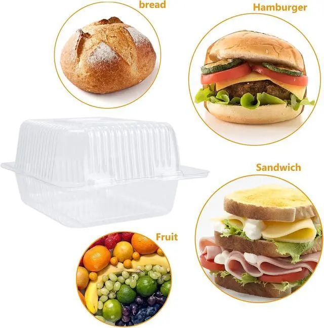 Alt view image 4 of 7 - Clear Square Plastic Hinged Food Containers, 50PC, 5.3x4.7x2.8 Inch | Cake Slice Containers, Disposable Clamshell Takeout Tray