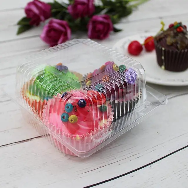 Alt view image 5 of 7 - Clear Square Plastic Hinged Food Containers, 50PC, 5.3x4.7x2.8 Inch | Cake Slice Containers, Disposable Clamshell Takeout Tray
