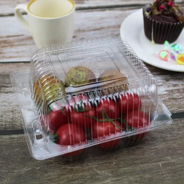 Alt view image 6 of 7 - Clear Square Plastic Hinged Food Containers, 50PC, 5.3x4.7x2.8 Inch | Cake Slice Containers, Disposable Clamshell Takeout Tray