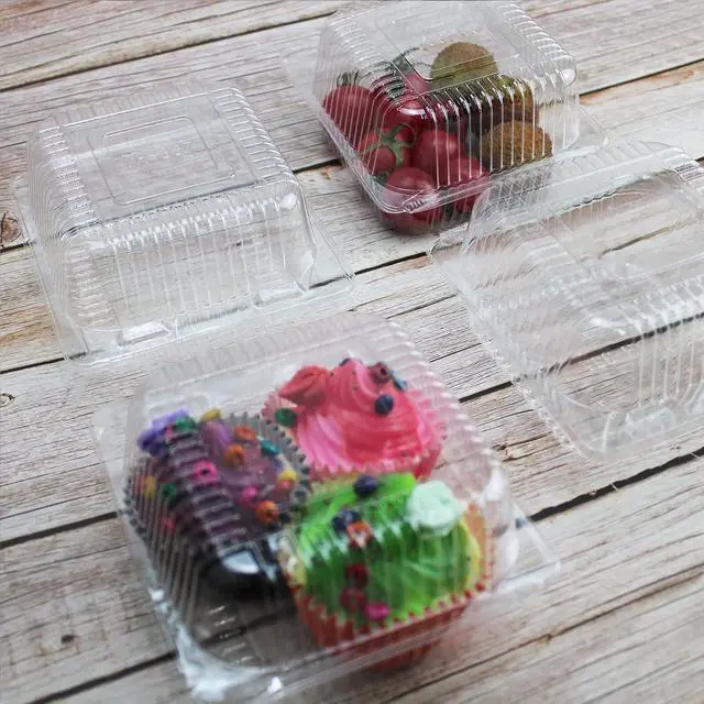 Alt view image 7 of 7 - Clear Square Plastic Hinged Food Containers, 50PC, 5.3x4.7x2.8 Inch | Cake Slice Containers, Disposable Clamshell Takeout Tray