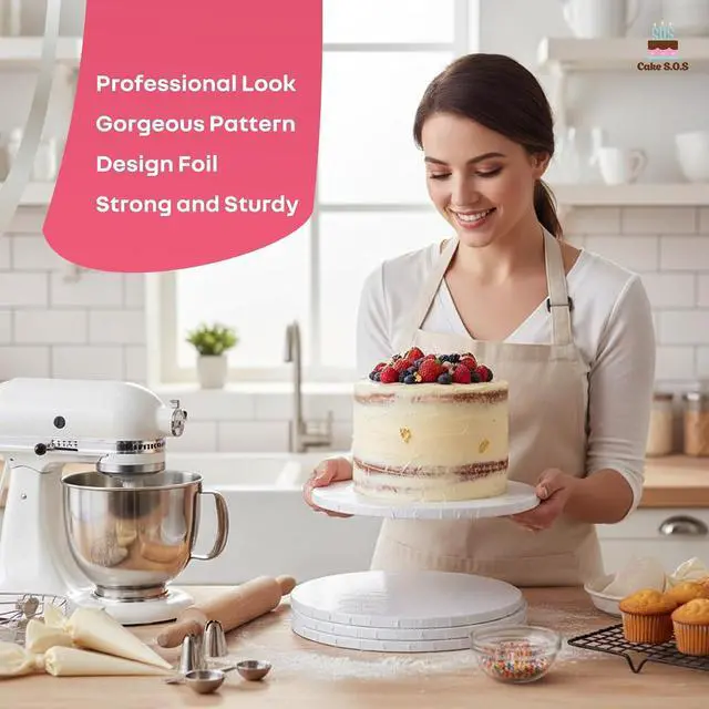 Alt view image 3 of 7 - 10 inch White Round Sturdy Cake Board Drums for Displaying Cakes, 1/2 inch Thick, (1-Pack)