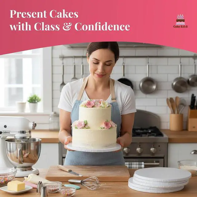 Alt view image 4 of 7 - 10 inch White Round Sturdy Cake Board Drums for Displaying Cakes, 1/2 inch Thick, (1-Pack)