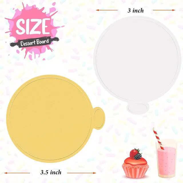 Alt view image 2 of 7 - 100 Pcs 3.1 Inch Mini Cake Boards Mousse Cupcake Base, Gold 8cm