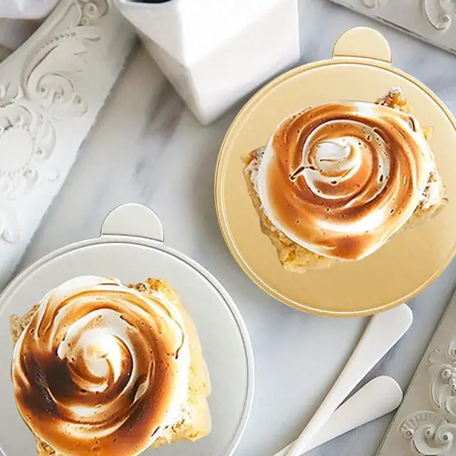 Alt view image 5 of 7 - 100 Pcs 3.1 Inch Mini Cake Boards Mousse Cupcake Base, Gold 8cm