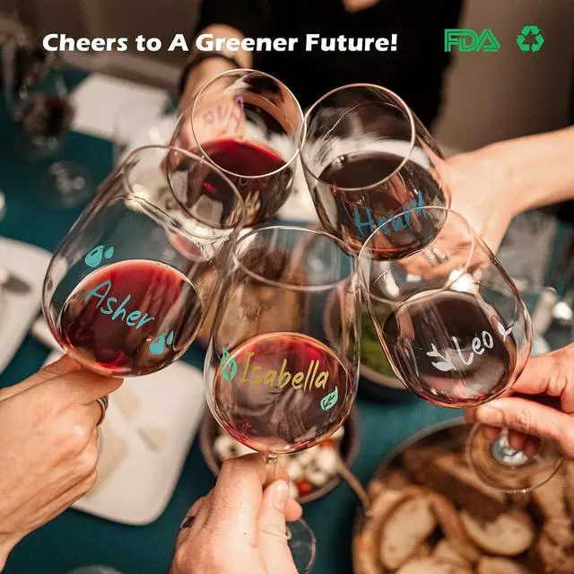 Alt view image 2 of 7 - GAINWELL Metallic Wine Glass Markers 8Pcs, Non-Toxic, Food-Safe, Dishwasher-Safe, Wine Glass Marker Pens for Ceramic Plates, Parties & Weddings