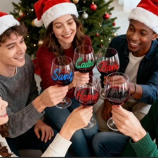 Alt view image 4 of 7 - GAINWELL Metallic Wine Glass Markers 8Pcs, Non-Toxic, Food-Safe, Dishwasher-Safe, Wine Glass Marker Pens for Ceramic Plates, Parties & Weddings