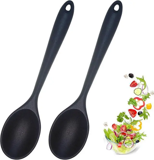 Main image of 2 Pcs Silicone Nonstick Mixing Spoon, Silicone Spoons for Cooking Heat Resistant, Cooking Utensil for Kitchen Cooking Baking Stirring Serving (Black)