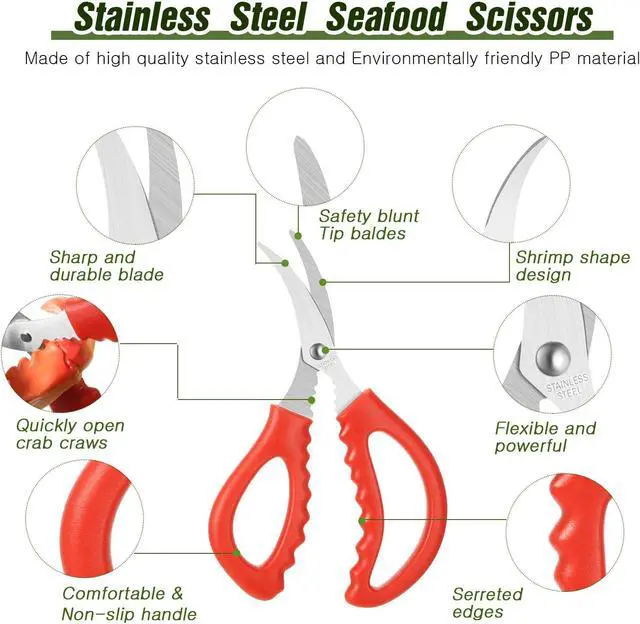Alt view image 2 of 7 - Honoson Kitchen Seafood Scissors Multifunctional Stainless Steel Shears Seafood Fish Crab Shrimp Lobster Scissors for Kitchen Peeling Tools