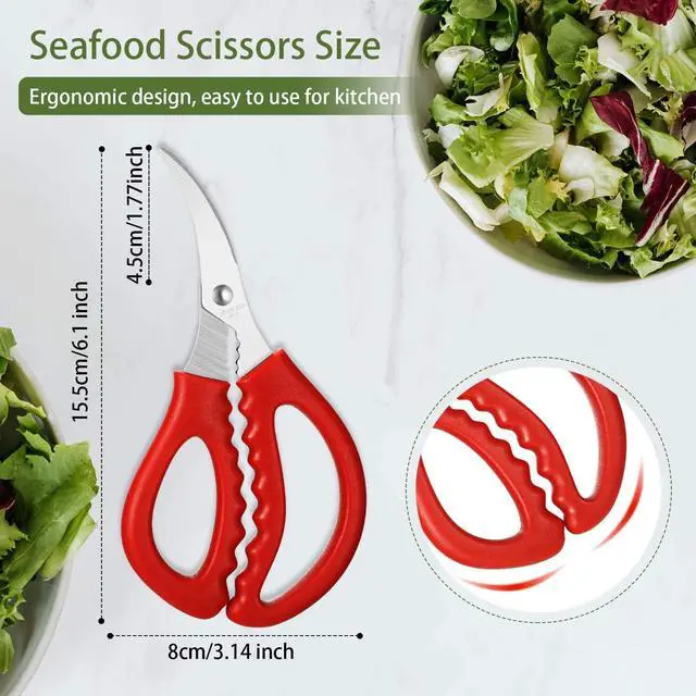 Alt view image 3 of 7 - Honoson Kitchen Seafood Scissors Multifunctional Stainless Steel Shears Seafood Fish Crab Shrimp Lobster Scissors for Kitchen Peeling Tools