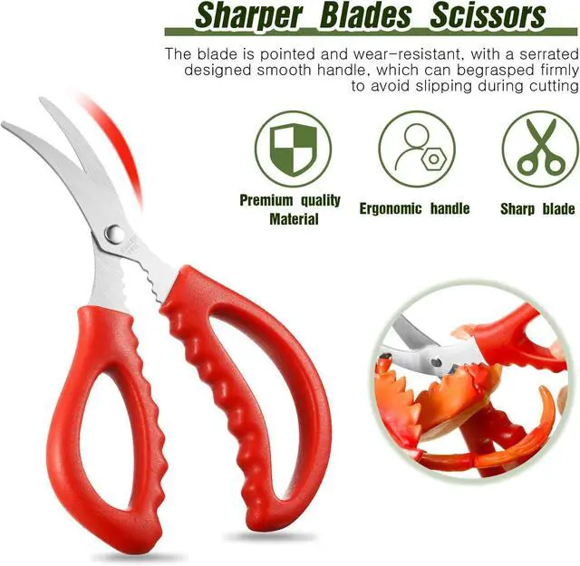 Alt view image 4 of 7 - Honoson Kitchen Seafood Scissors Multifunctional Stainless Steel Shears Seafood Fish Crab Shrimp Lobster Scissors for Kitchen Peeling Tools