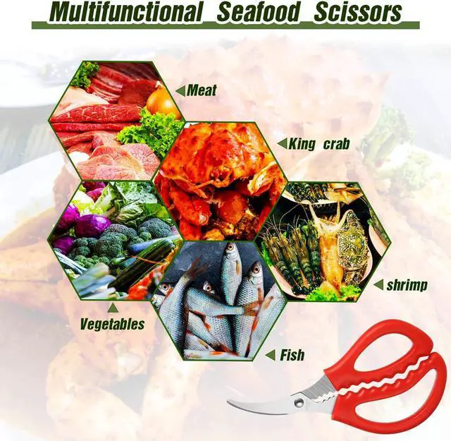 Alt view image 5 of 7 - Honoson Kitchen Seafood Scissors Multifunctional Stainless Steel Shears Seafood Fish Crab Shrimp Lobster Scissors for Kitchen Peeling Tools