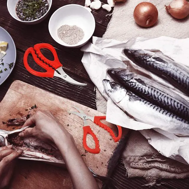 Alt view image 7 of 7 - Honoson Kitchen Seafood Scissors Multifunctional Stainless Steel Shears Seafood Fish Crab Shrimp Lobster Scissors for Kitchen Peeling Tools