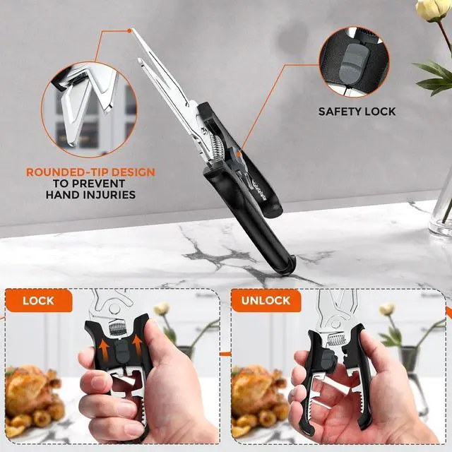 Alt view image 3 of 7 - Multifunctional Kitchen Scissors - Kitchen Shears with Magnetic Holder & Safety Lock, Heavy Duty Poultry Shears, Stainless Steel for Chicken Meat Cutting Turkey, Vegetables