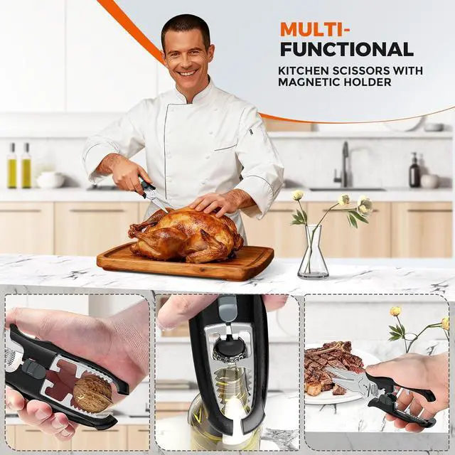 Alt view image 5 of 7 - Multifunctional Kitchen Scissors - Kitchen Shears with Magnetic Holder & Safety Lock, Heavy Duty Poultry Shears, Stainless Steel for Chicken Meat Cutting Turkey, Vegetables