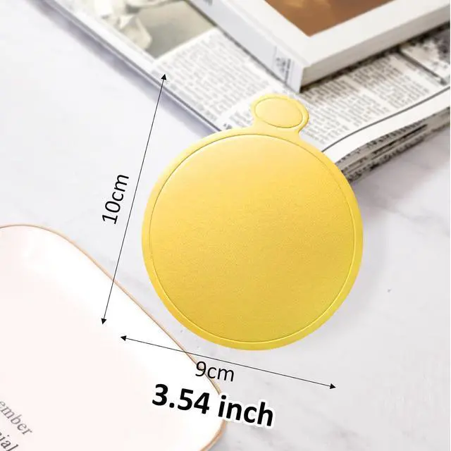 Alt view image 2 of 7 - 3.5 Inch Mini Cake Boards: 50pcs Golden Round Mousse Cupcake Base, Bases Para Postres Mini Paper Plates Circle Dessert Boards