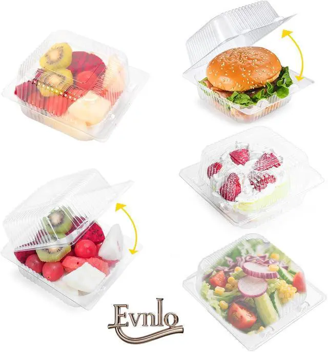 Alt view image 6 of 6 - Evnlo 50 Count Heavy Duty Clear Clamshell Food Containers Hinged with Lids | Disposable Plastic Sandwich Containers, Clam Shell Boxes for Cake Slice, Dessert, Hamburger, Salad, Pastry, Takeout Tray