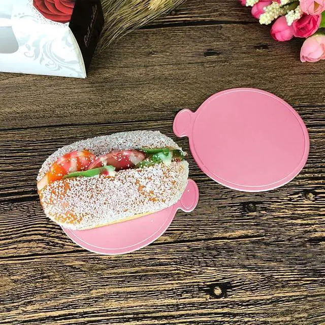 Alt view image 5 of 7 - YYaaloa 50pcs 3.15 Inch Mini Cake Boards Round Pink Mini Dessert Plates Mousse Cupcake Trays Base Paper Plates Circle Dessert Board