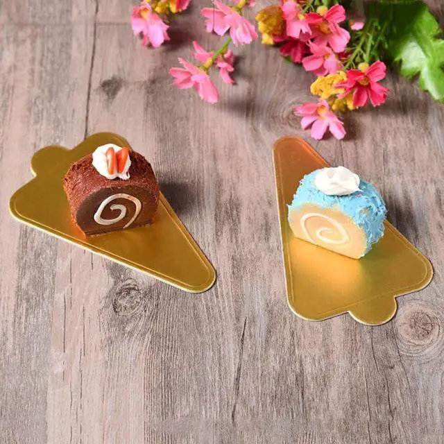 Alt view image 4 of 7 - HANSGO Triangle Cake Bases, 100PCS Mini Cake Board Mousse Cake Cardboards Dessert Display Trays Golden Pastry Plates