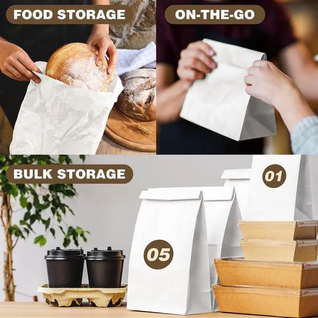 Alt view image 5 of 5 - Paper Lunch Bags, Large White Lunch Bags, Paper Bags 8LB Lunch Sacks, Strong for Small Business (White-60 Count)